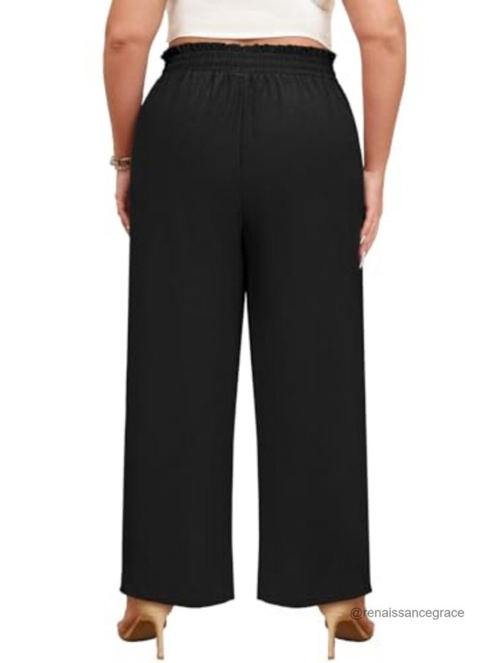 Women’s Plus Size Wide Leg Palazzo Pants with Pockets Elastic High Waist - Picture 3 of 6